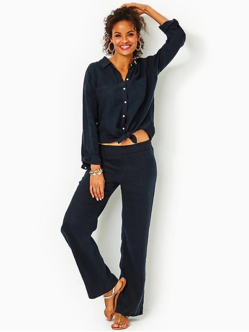 Lilly Pulitzer Women’s Deri Linen Palazzo Pant - Black size Medium